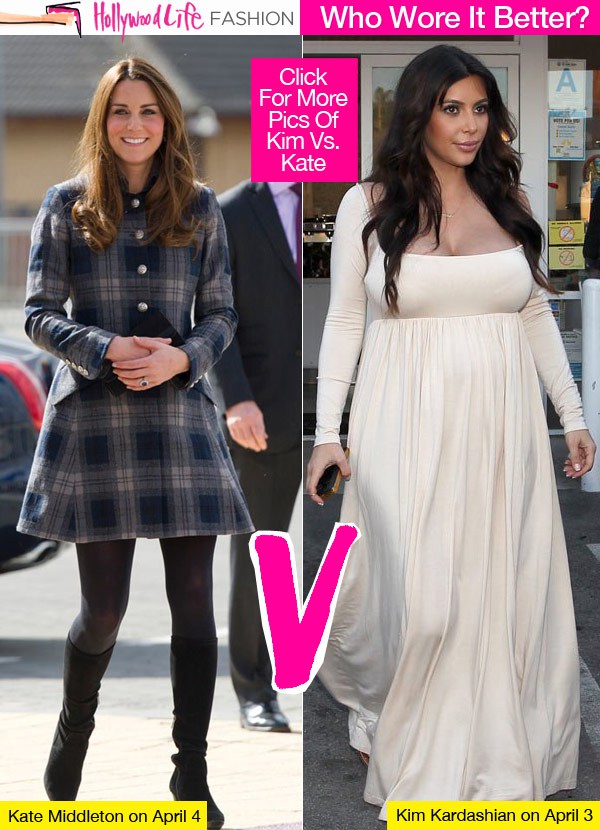 Etude comparative d'un tabloïd entre Kate et Kim. C'est sûr qu'avec l'américaine Kim Kardashian, enceinte des œuvres de Kenny West, il y  a à la fois à boire et à manger...