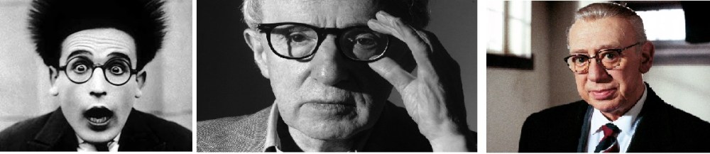 Etre myope pour le meilleur et pour le pire... Etre myope inclut de finir suspendu à l'horloge d'une building, de faire des films géniaux ou incompris et aussi de tirer dans une série policière en ayant -10 à chaque œil... (de gauche à droite : Harold Lloyd, Woody Allen et Horst Tappert alias Inspecteur Derrick)