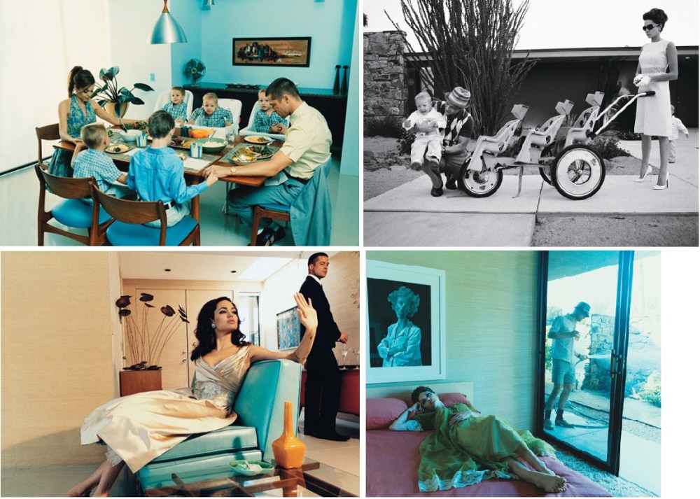 Brad et Angie posent pour W Magazine en 2005. Au menu, tripotée de marmots blonds aux yeux bleus, tondeuse à gazon, nuisette et meubles vintage.